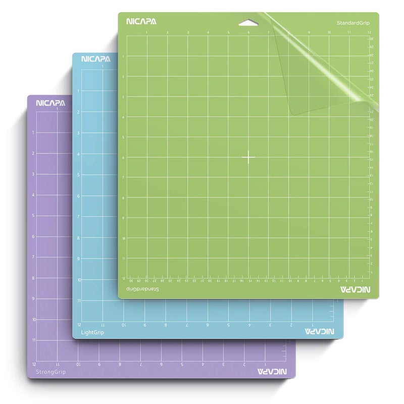 Nicapa Replacement Cutting Mat for Cricut Maker 3/Maker/Explore 3/Air 2/Air/One (12x12 inch 3pack-Standardgripã€Lightgripã€Stronggrip) Adhesive&Sticky Non-Slip Flexible Square Gridded Cut Mats Set - Image 1